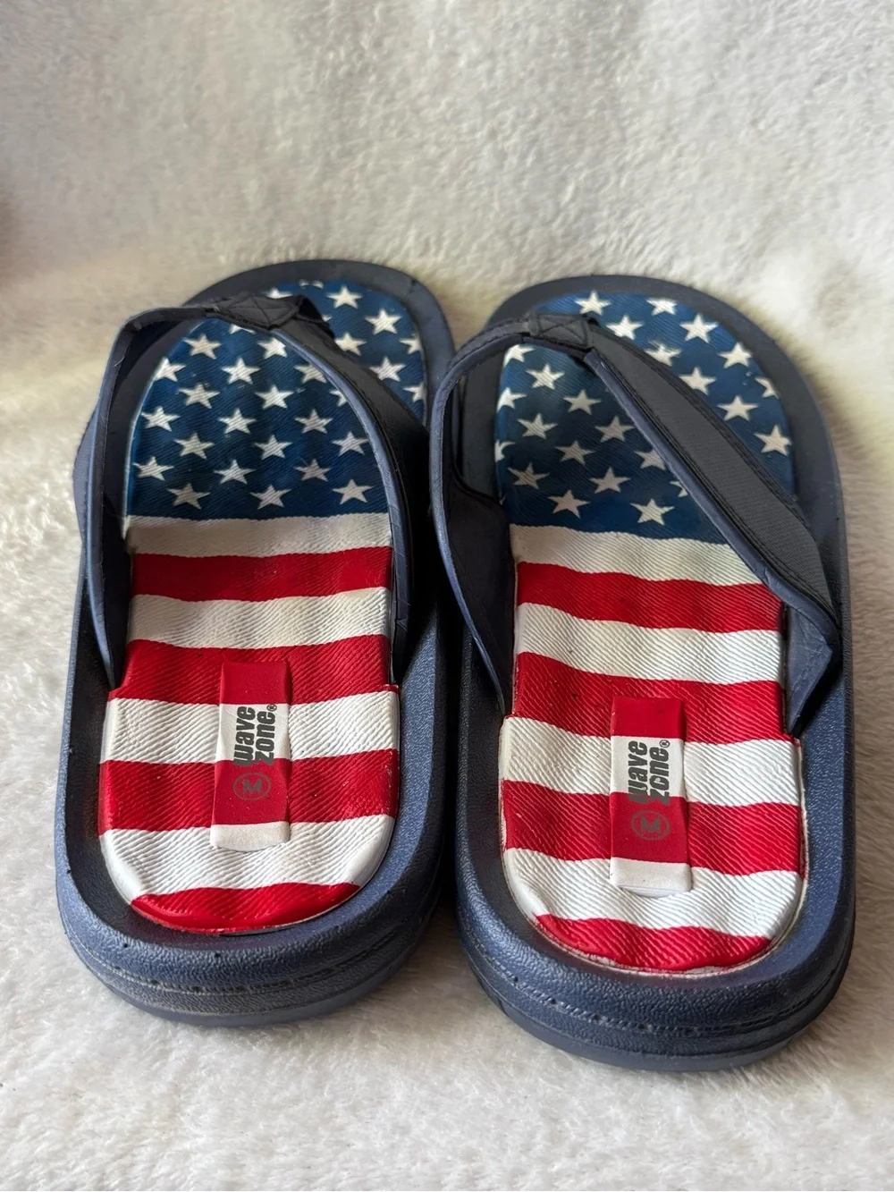 Men's Navy Blue Patriotic Flip-Flop Sandals Stars & Stripes Size 9 Wave Zone